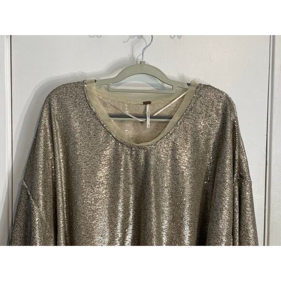 Free People Blouse XS Gold Sequin Cropped Glam Swiftie Festival Bling Club - Picture 4 of 8
